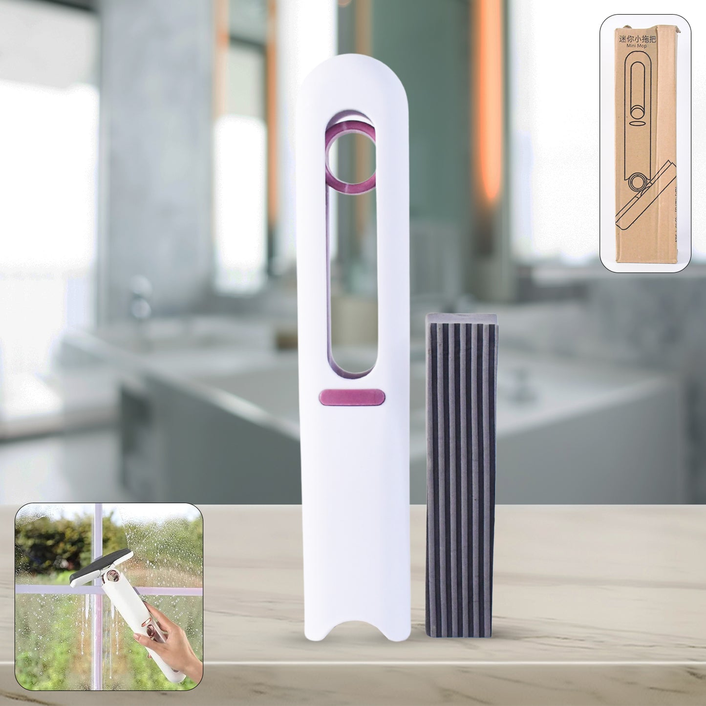 4707 Portable Self-squeeze Short Mop Mini Hand Wash-free Strong Absorbent Mop With 1 Cotton Head Cleaning Sponge For Bathroom Kitchens Table